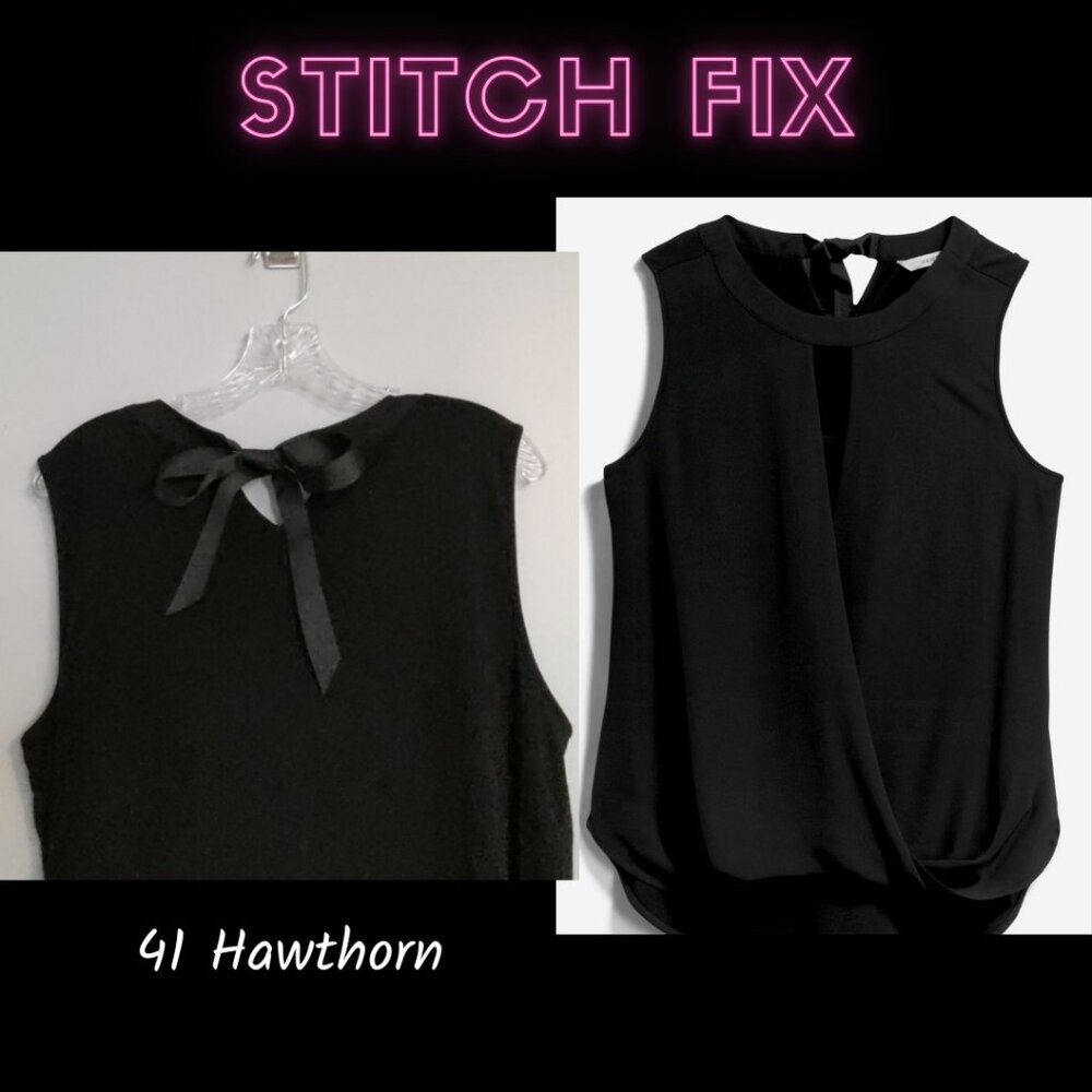 EUC✨ 41 HAWTHORN black XL Clearwater Mixed Material Surplice sleeveless blouse